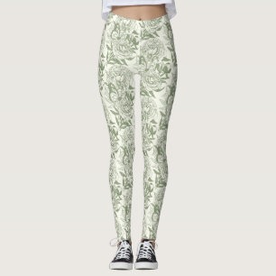 Leggings Peoné et papillons bloc impression, sauge vert et