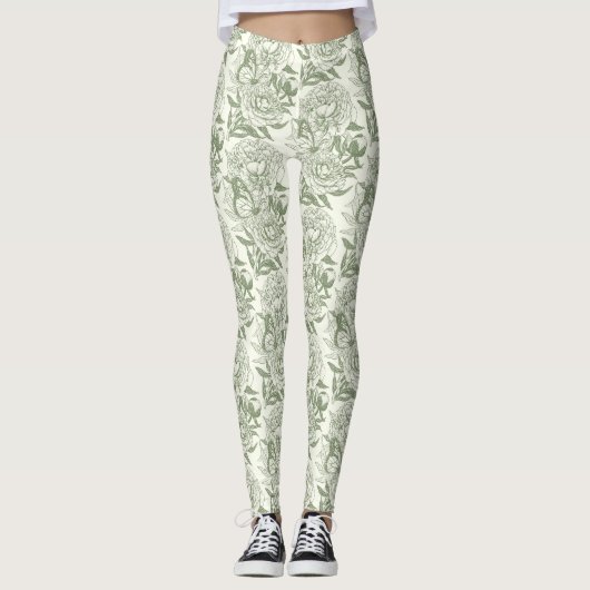 Leggings Peoné et papillons bloc impression, sauge vert et (Devant)