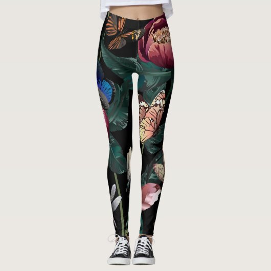 Leggings Peonies colorées : motif de grandes fleurs. (Devant)