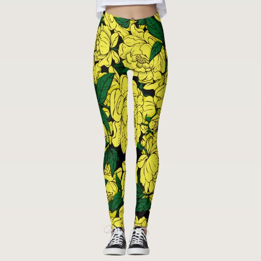 Leggings Peonies jaunes (Devant)