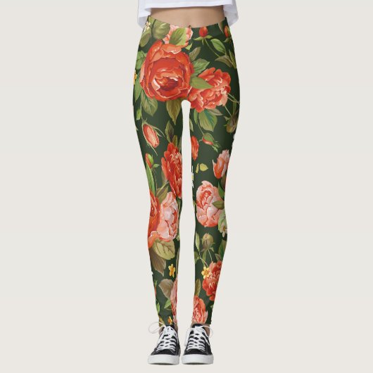 Leggings Peony Elegance : Papier peint Graphique Floral. (Devant)