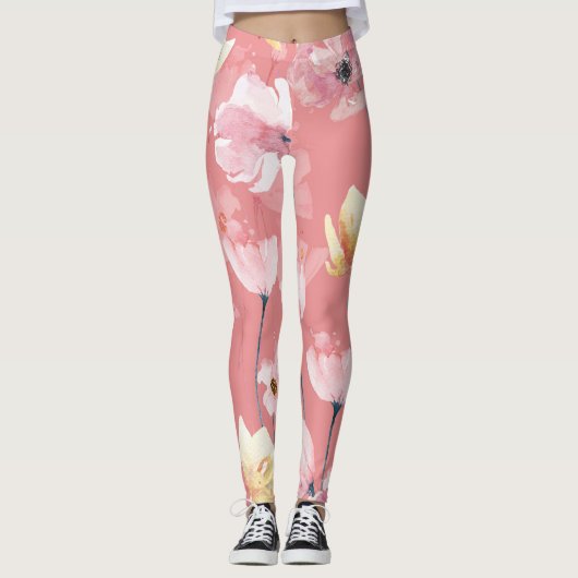 Leggings Pépites Pastel : Aquarelle Florale Sans Seamless. (Devant)