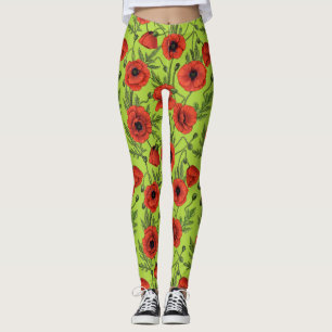 Leggings Pépites, rouge et vert sur le vert citron