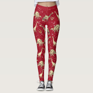 Leggings Père Noël dinosaure rouge Noël