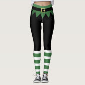 Leggings Père Noël Elfe Noël Vert rayé noir (Devant)