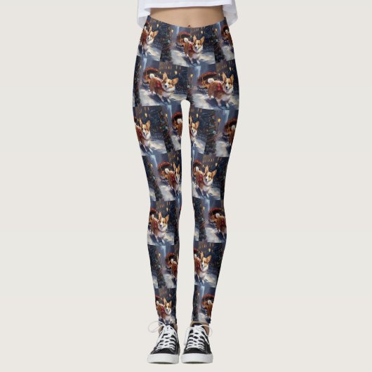 Leggings Période festive de Noël Corgi (Devant)