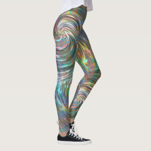 Leggings Perlé beige à bleu lilas ou tourbillon métallique