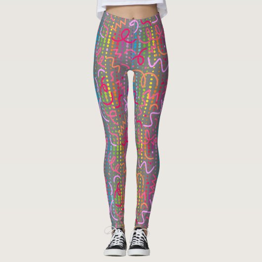 Leggings Perles de couleur Doodle Gris BG (Devant)