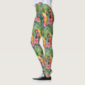 Leggings Perroquets verts, rouges, bleus et fleurs tropical (Gauche)