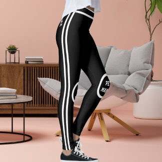Leggings Personalize Cute Pet Mama Black White Stripes Yoga