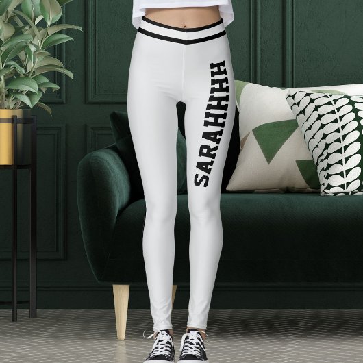Leggings Personalize Name Light Grey Black Stripes Fun Gift