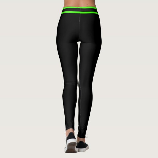 Leggings Personalized Black Neon Green Stripes Custom Text (Dos)