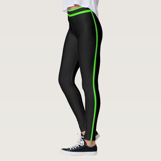 Leggings Personalized Black Neon Green Stripes Custom Text (Gauche)