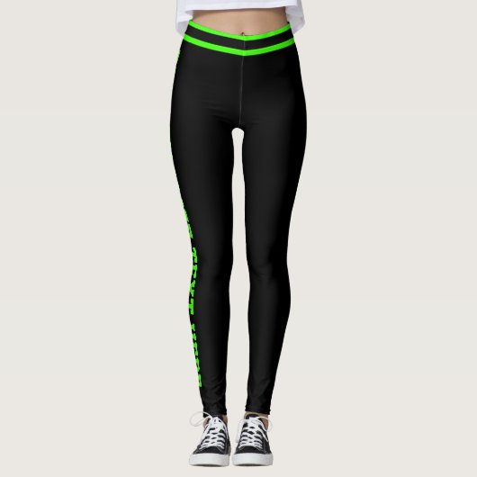 Leggings Personalized Black Neon Green Stripes Custom Text (Devant)