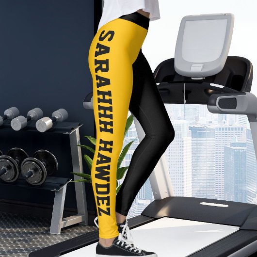 Leggings Personalized Black Yellow Orange Stripes Yoga Gift