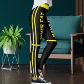 Leggings Personalized Bright Yellow Black Stripes Cat Names