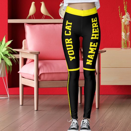 Leggings Personalized Bright Yellow Black Stripes Cat Names
