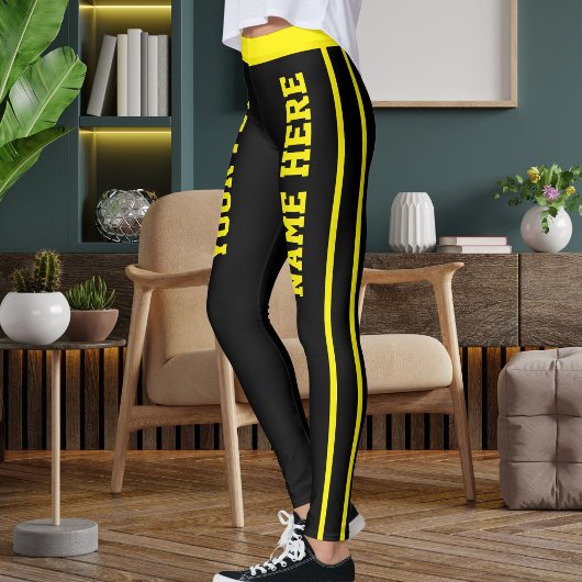 Leggings Personalized Bright Yellow Black Stripes Pet Names