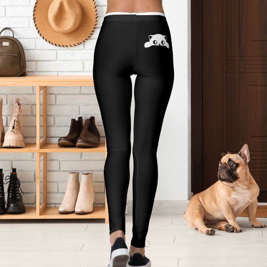 Leggings Personalized Cute Cat Pet Black White Stripes Gift