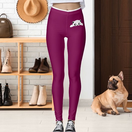 Leggings Personalized Cute Cat Pet Wine White Stripes Gift