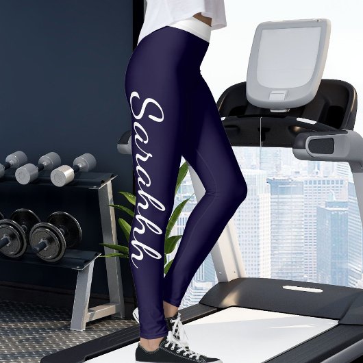Leggings Personalized Navy Blue White Stripes Custom Made
