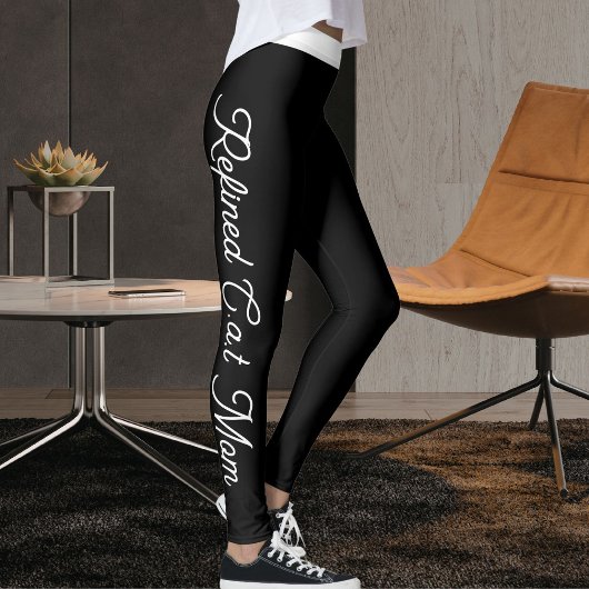 Leggings Personalized Pet Lover White Script Black Cat Mom