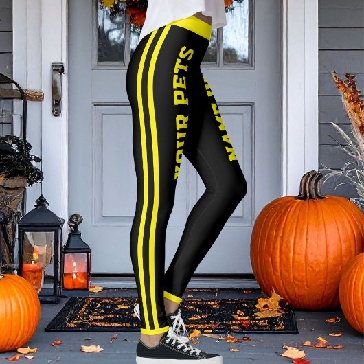 Leggings Personalized Pet Mom Cute Black And Yellow Stripes