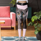 Leggings Personalized  Pink Black Striped Crazy Cat Lady