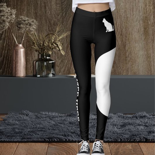 Leggings Personalized Text Pet Black And White Cute Cat Mom