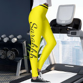Leggings Personalized Yellow And Black Stripes Custom Name