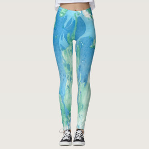 Leggings Personnalisation Bleu Vert Blanc Moderne Abstrait