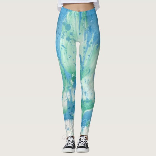 Leggings Personnalisé bleu vert blanc tendance moderne Abst (Devant)