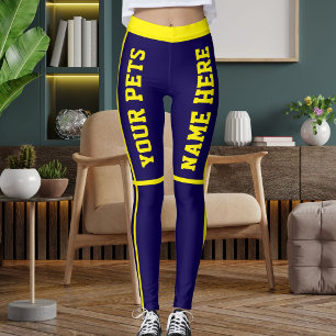 Leggings Personnalisé Bright Yellow Dark Blue Pet Noms