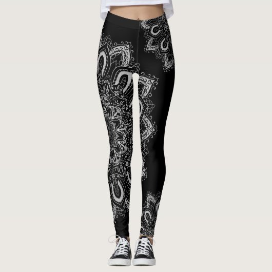 Leggings Personnalisé Elégant en argent Mandala imprimé noi (Devant)