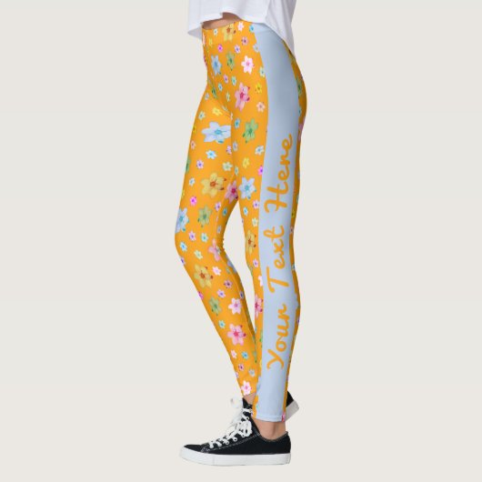 Leggings Personnalisé Fabriqué Orange Floral (Gauche)