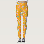 Leggings Personnalisé Fabriqué Orange Floral (Devant)
