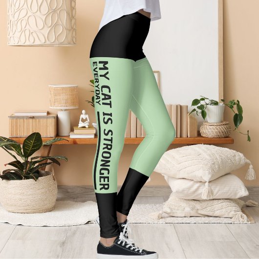 Leggings Personnalisé noir pâle vert rayures Cat Retro
