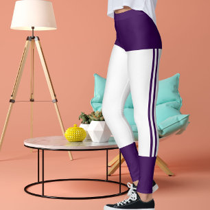 Leggings Personnalisé noir violet rayures blanches Chat Ret