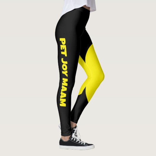 Leggings Pet Cat Mom Name Black Yellow Fun Customized Text (Droite)