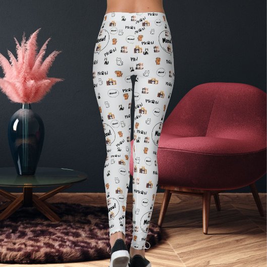 Leggings Pet Lover Light Grey Kitty Feline Meow Cat Pattern