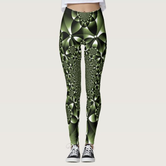 Leggings Pétales à feuilles blanches de forêt verte (Devant)