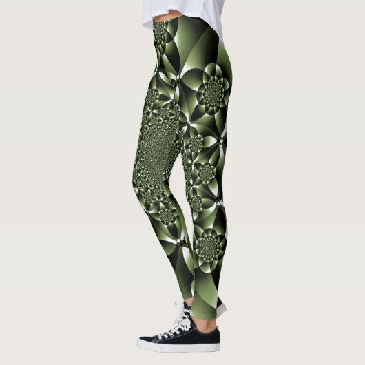 Leggings Pétales de feuilles de forêt verte blanche (Gauche)