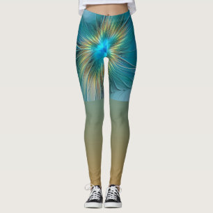 Leggings Petite Beauté Moderne Bleu Or Fractal Art Flower
