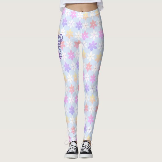 LEGGINGS PETITES FLEURS PETITES FILLES ROSE ROSE JAUNE LILA (Devant)