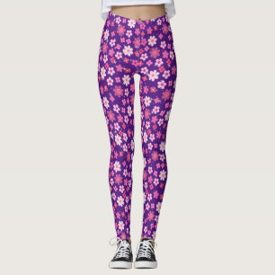 Leggings Petites fleurs roses Motif C10 violet BG