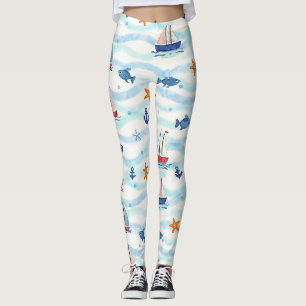 Leggings Petits bateaux à voile Ancres de poisson Starfish