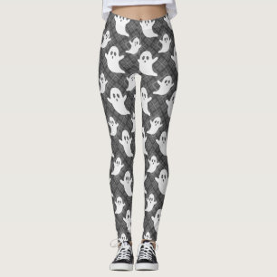 Leggings Petits fantômes mignons sur carreaux noirs