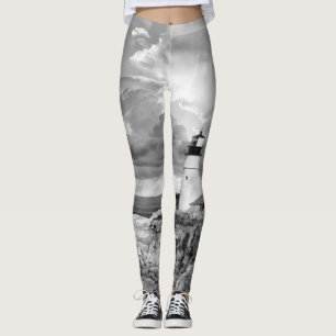 Leggings Phare gris Noir Blanc Nuages Mer Océan