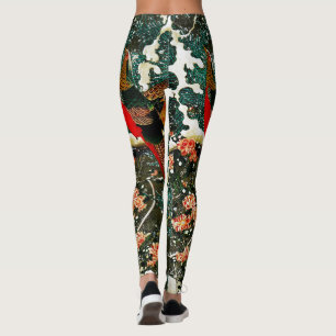 Leggings Pheasants à Snow, Pine Tree, Roses, Japanese Flora