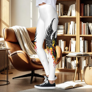 Leggings Phénix Ardente Oiseau de Feu Tribal Noir Flammes
